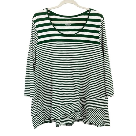 Chico's The Ultimate Tee Green White Striped Asymmetrical Hem - Size 4, XXL - Picture 1 of 5